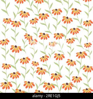 Garden rudbeckia flower seamless pattern. Beautiful yellow flower in the meadow, symbol of the sun Stock Vector