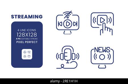 Streaming linear desktop icons set Stock Vector