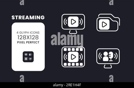 Streaming white solid desktop icons set Stock Vector