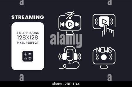 Streaming white solid desktop icons set Stock Vector