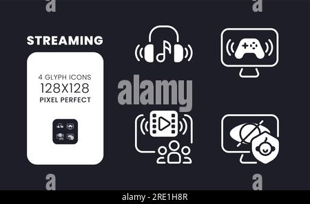 Streaming white solid desktop icons set Stock Vector