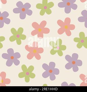 HAND DRAWN RETRO FLORAL SEAMLESS PATTERN FOR CLOTHS AND TEXTILE AND CAN BE USE IN ANY KIDS WEAR DESIGNS VECTOR Stock Vector