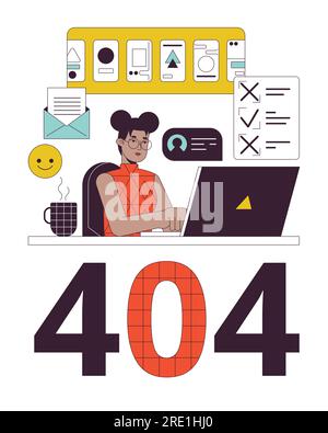 African american girl with many tasks error 404 flash message Stock Vector