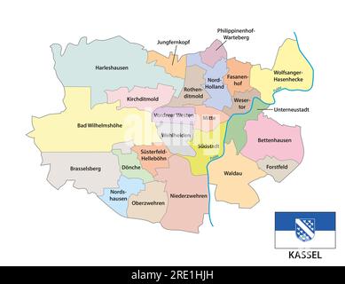 Administrative vector map of the North Hesse city of Kassel, Germany Stock Photo