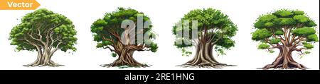 Set of tree vector illustration. Roots of banyan tree vector set. mangrove plant Stock Vector
