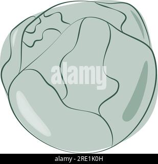 Freehand drawn of head of brussels sprouts in trendy green shades. Healthy Eating Day. Sticker. Icon. Isolate. design element for poster, banner, brochure or price, label, card or pointer. Vector. EPS Stock Vector