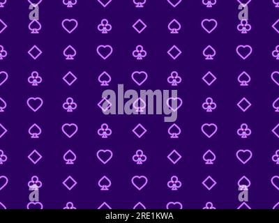 Seamless pattern with card suits: diamonds, hearts, clubs, spades. 80s style card suit with neon effect blue and pink color. Design for print, adverti Stock Vector