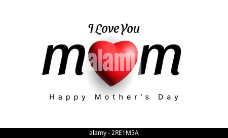 happy mother's day background with 3d realistic heart shape in red color Stock Vector