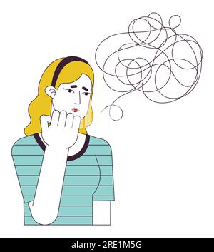 Unhappy caucasian girl flat line concept vector spot illustration Stock Vector