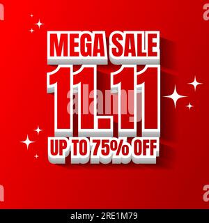 3d 11.11 mega sale square banner design template in red and white color Stock Vector