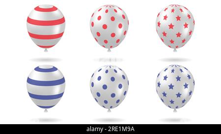 set of 3d balloons vector illustration with silver plus blue and red color variations Stock Vector