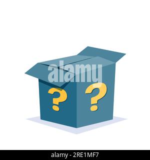 Mystery Secret boxes. Cardboard open box with Question mark. Holiday ...