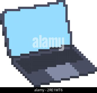 Pixel art laptop isolated on white background. Opened notebook with blank display. Isometric pc vector illustration Stock Vector