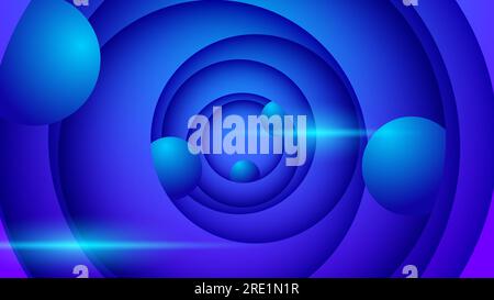abstract circular paper layer background in blue color with ball Stock Vector