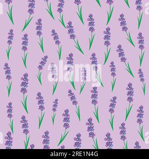 Botanical seamless print with various floral elements. Blue fields of lavender and chamomile. Fashion fabric pattern with miniature flowers, vintage t Stock Vector