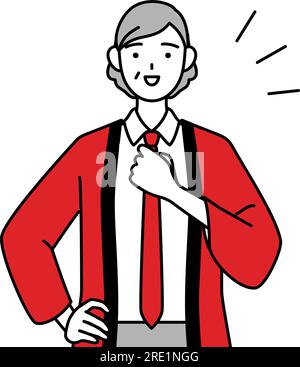 Senior woman wearing a red happi coat in a confident pose, Vector ...