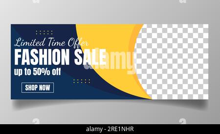 fashion sale banner design for social media in yellow and blue color Stock Vector
