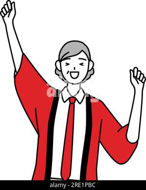 Senior woman wearing a red happi coat pointing to a checklist, Vector ...