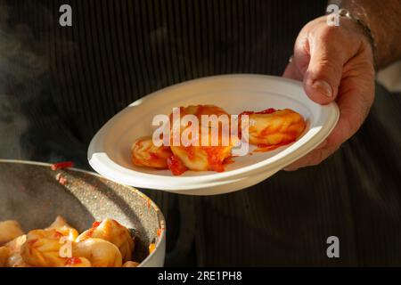 Italy, Street Food Festival, Preparation Sardinia Dish Culurgiones Stock Photo