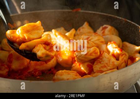 Italy, Street Food Festival, Preparation Sardinia Dish Culurgiones Stock Photo