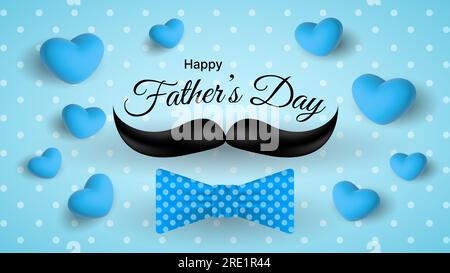 happy father's day greeting card with mustache, heart shapes and bowties Stock Vector