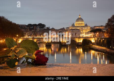 Glimpse of Vatican from the Tiber under Evening Sky - Serene beauty on Rome's Riverbank Stock Photo