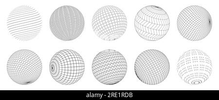 Polygonal spheres. Abstract 3d model of bacterium cell and virus, basic UI graphic low-polygonal sphere elements. Vector biology and physics concept. Different structure and surface set Stock Vector