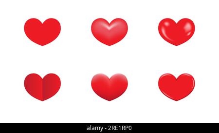 a set 3d red heart icon on white background Stock Vector