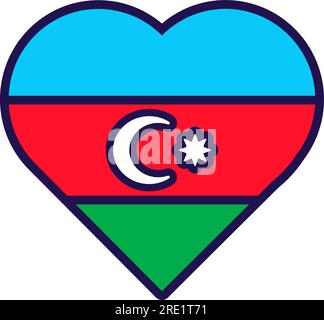 Patriot heart in national Azerbaijan flag colors. Festive element, attributes of Azerbaijan Independence Day. Cartoon vector icon in national colors o Stock Vector