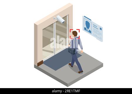 Isometric Face Recognition and Personal Identification Technologies in Street Surveillance Cameras. Face Recognized Accurately With Intellectual Stock Vector