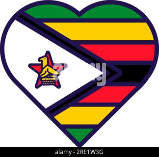 Patriot heart in national Zimbabwe flag colors. Festive element, attributes of Zimbabwe Independence Day. Cartoon vector icon in national colors of co Stock Vector