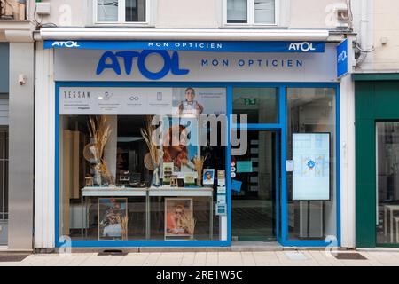 Exterior view of a Atol store. Atol is a French company selling eyeglasses and optical products through a network of chain stores Stock Photo