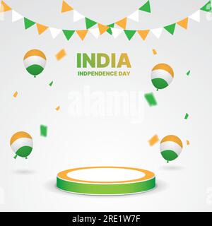 india independence day podium with balloons and confetti for display business promotion Stock Vector