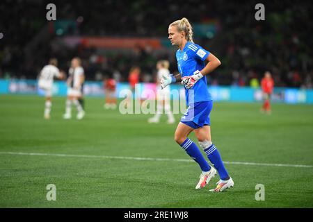 Melbourne, Australia. 24th July, 2023. Merle Frohms of Germany is seen in action during the FIFA Women's World Cup 2023 match between Germany and Morocco at the Melbourne Rectangular Stadium. Final score Germany 6:0 Morocco (Photo by Alexander Bogatyrev/SOPA Images/Sipa USA) Credit: Sipa USA/Alamy Live News Stock Photo