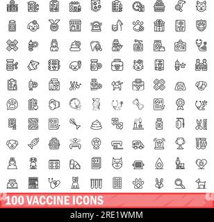 100 vaccine icons set. Outline illustration of 100 vaccine icons vector set isolated on white background Stock Vector