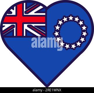 Patriot heart in national Cook Island flag colors. Festive element, attributes of Cook Island Independence Day. Cartoon vector icon in national colors Stock Vector