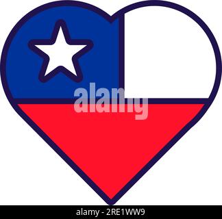 Patriot heart in national Republic of Chile flag colors. Festive element, attributes of Chile Independence Day. Cartoon vector icon in national colors Stock Vector