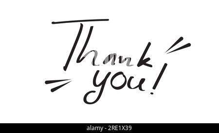 minimal style thank you hand drawn lettering design in black for greeting card. vector illustration Stock Vector