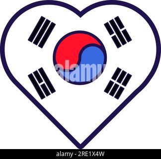 Patriot heart in national South Korea flag colors. Festive element, attributes of South Korea Independence Day. Cartoon vector icon in national colors Stock Vector