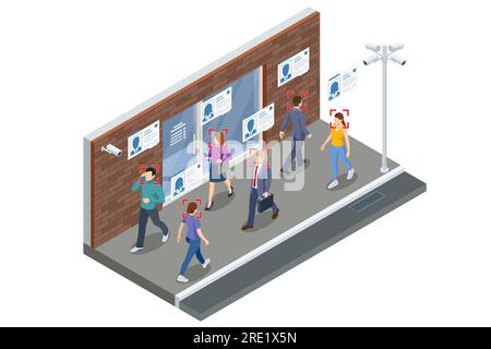 Isometric Face Recognition and Personal Identification Technologies in Street Surveillance Cameras. Face Recognized Accurately With Intellectual Stock Vector