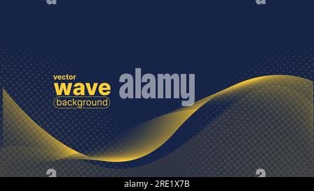abstract wave background in yellow and dark blue color with halftone. vector illustration Stock Vector