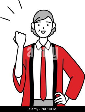 Senior woman wearing a red happi coat smiling and jumping, Vector ...