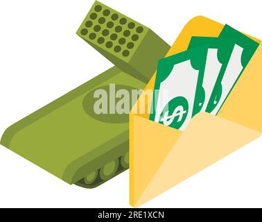 War technology icon isometric vector. Multiple launch rocket system and money. Air defense system, military equipment Stock Vector