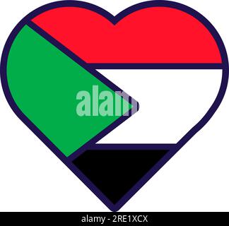 Patriot heart in national Sudan flag colors. Festive element, attributes of Sudan Independence Day. Cartoon vector icon in national colors of country Stock Vector