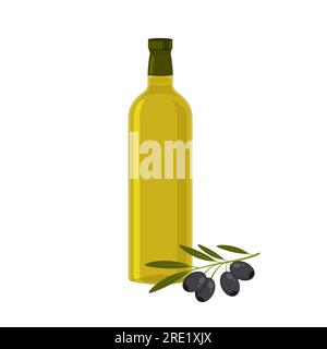 Olive oil dark glass bottle template. Vector bottles mockup. Design element for menu, label, packaging isolated on white background. Stock Vector