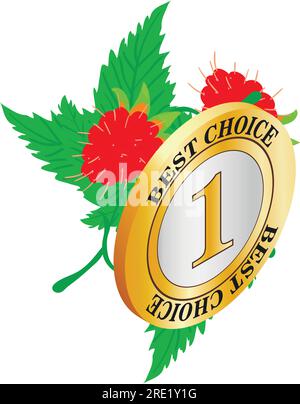 Organic raspberry icon isometric vector. Red ripe raspberry and best choice icon. Quality concept, food, organic berry Stock Vector
