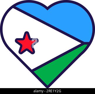 Patriot heart in national Djibouti flag colors. Festive element, attributes of Djibouti Independence Day. Cartoon vector icon in national colors of co Stock Vector