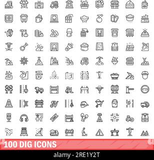 100 dig icons set. Outline illustration of 100 dig icons vector set isolated on white background Stock Vector