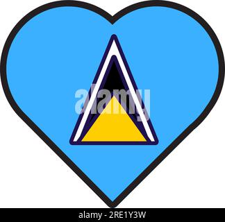 Patriot heart in national Saint lucia flag colors. Festive element, attributes of Saint lucia Independence Day. Cartoon vector icon in national colors Stock Vector