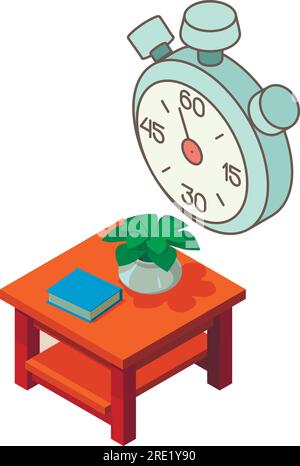 Interior element icon isometric vector. Stopwatch clock and wooden coffee table. Interior, time concept Stock Vector